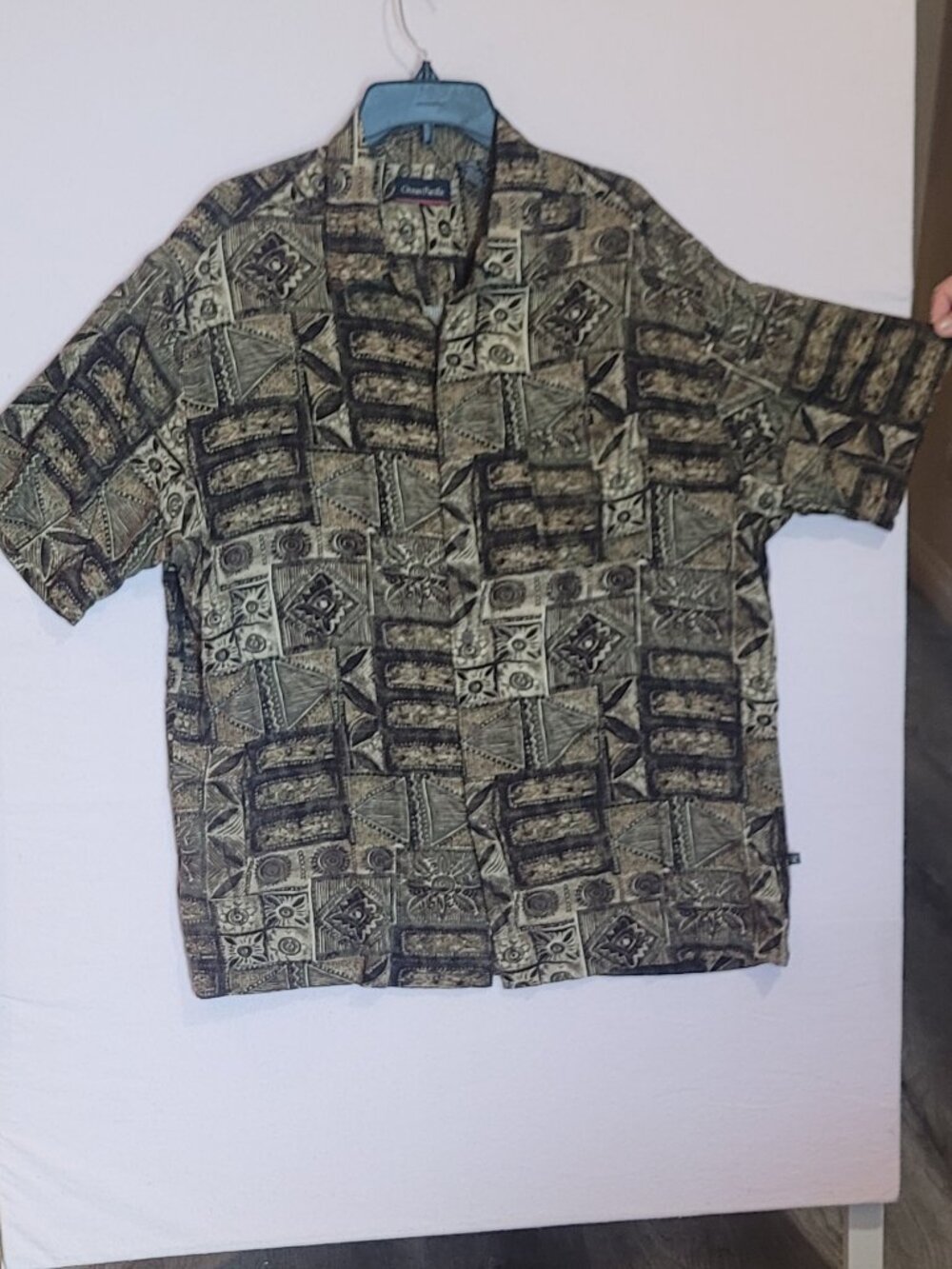 Men's Short Sleeve Shirt XL OCEAN PACIFIC Tropical Brwn Blk Beige 1-Pocket Rayon